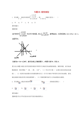 高考数学 小题精练系列（第02期）专题05 线性规划 文-人教版高三全册数学试题