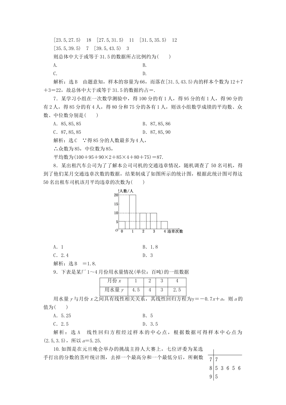 高中数学 阶段质量检测（二）统计 新人教A版必修3-新人教A版高一必修3数学试题_第2页