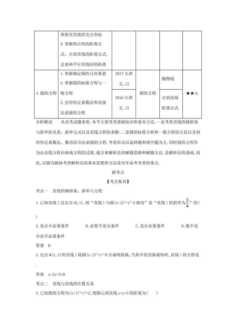 （天津专用）高考数学大一轮复习 9.1 直线方程与圆的方程精练-人教版高三全册数学试题_第2页