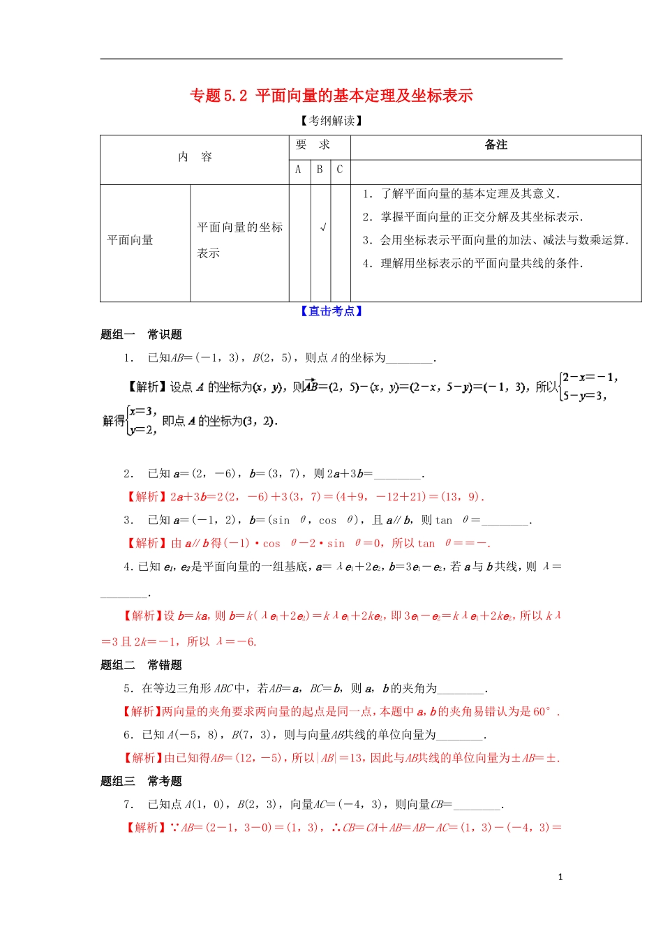 （江苏版）高考数学一轮复习 专题5.2 平面向量的基本定理及坐标表示（讲）-江苏版高三全册数学试题_第1页