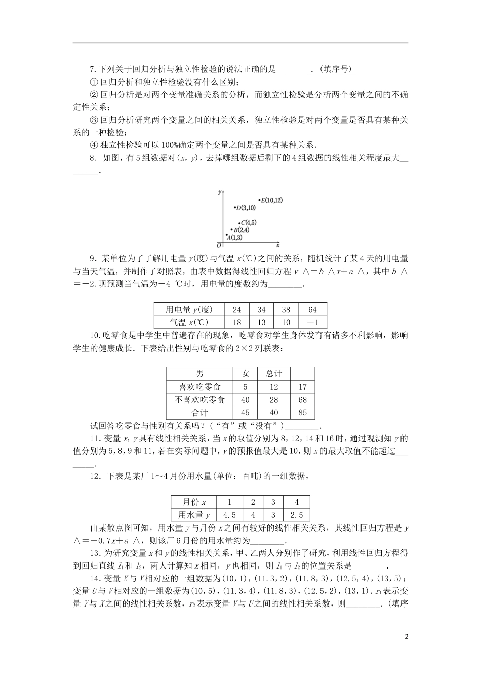 高中数学 第3章 统计案例单元测试 苏教版选修2-3-苏教版高二选修2-3数学试题_第2页