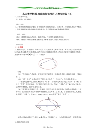 高二数学椭圆 双曲线知识精讲 人教实验版（B）