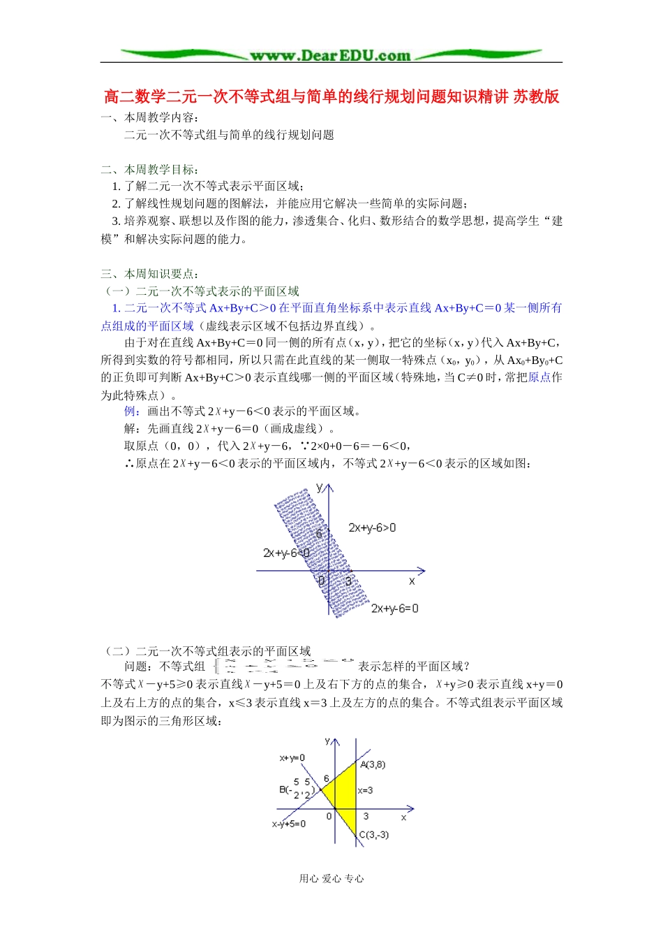 高二数学二元一次不等式组与简单的线行规划问题知识精讲 苏教版_第1页