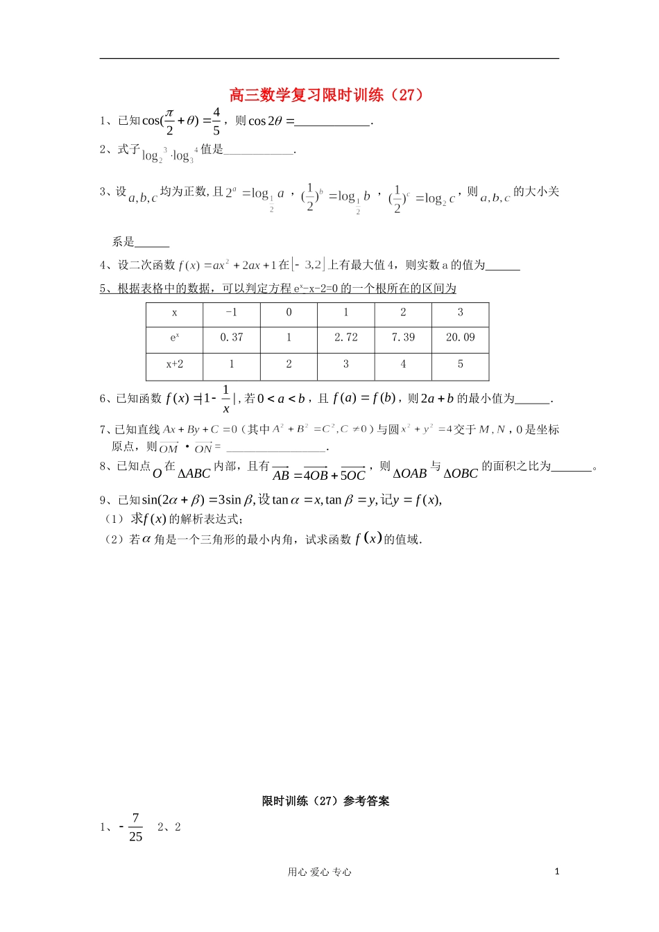 江苏省高三数学复习每天30分钟限时训练27 苏教版_第1页
