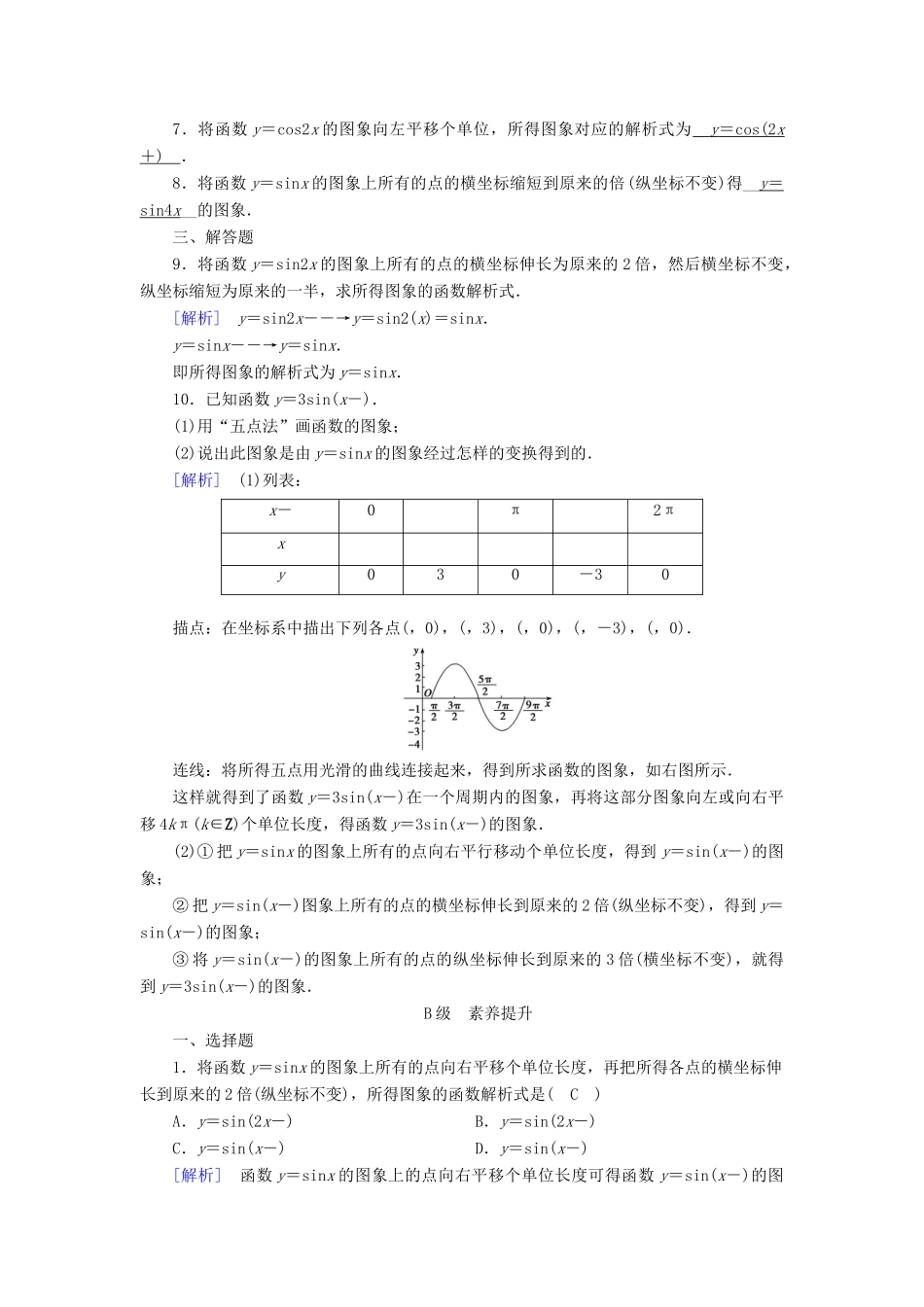 高中数学 第一章 三角函数 1.5 函数y＝Asin(ωx＋φ)的图象 第1课时 画函数y＝Asin(ωx＋φ)的图象检测 新人教A版必修4-新人教A版高一必修4数学试题_第2页