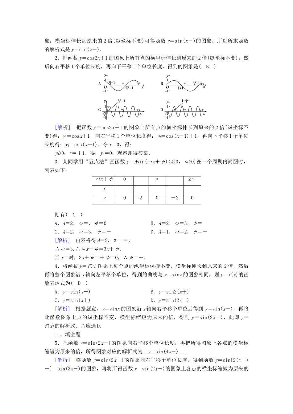 高中数学 第一章 三角函数 1.5 函数y＝Asin(ωx＋φ)的图象 第1课时 画函数y＝Asin(ωx＋φ)的图象检测 新人教A版必修4-新人教A版高一必修4数学试题_第3页