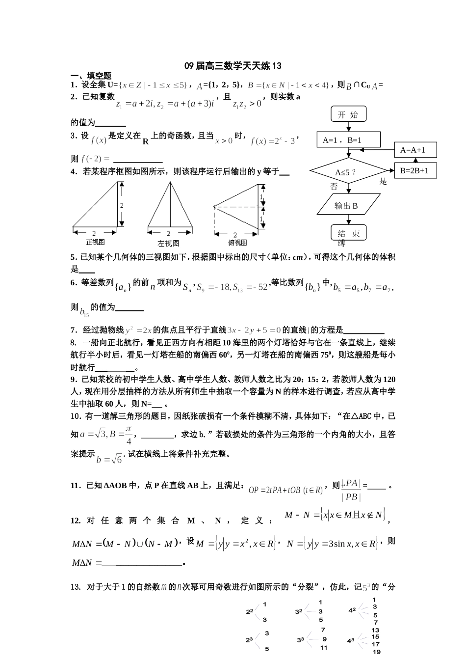 宿豫中学09届高三数学二轮复习天天练13_第1页
