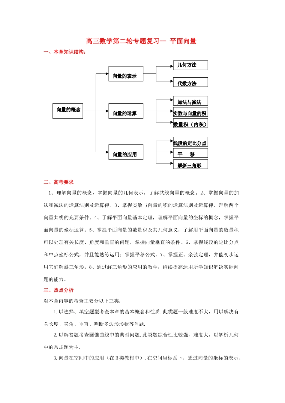 高考数学二轮复习 平面向量（含解析）-人教版高三全册数学试题_第1页