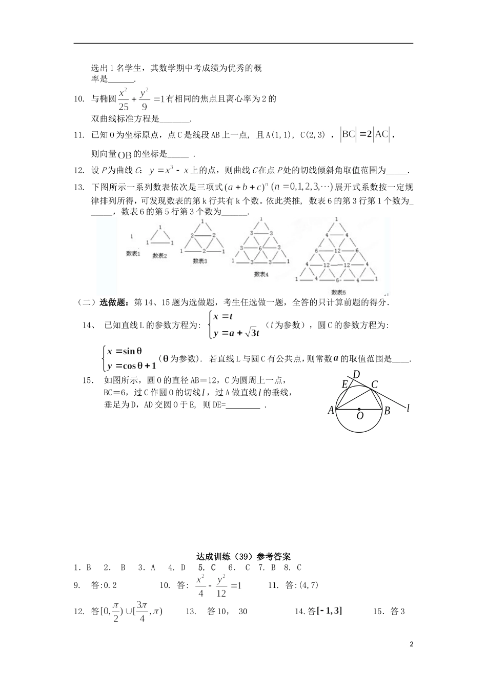 广东省连州市连州中学高三数学复习 第39次达成训练  新人教A版_第2页