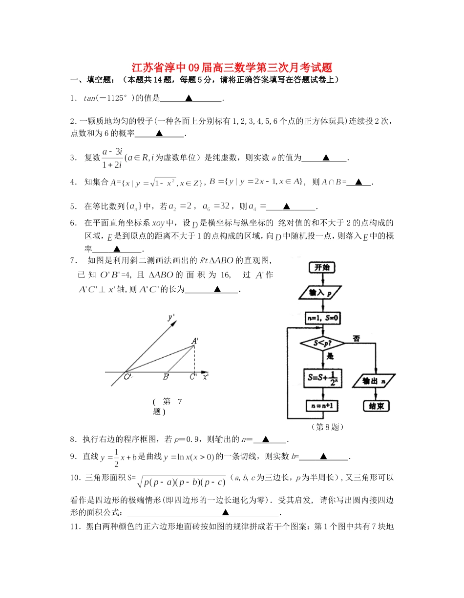 江苏省淳中09届高三数学第三次月考试题  苏教版_第1页