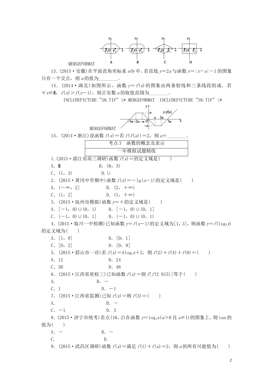 一点一练高考数学 第二章 函数与导数专题演练 文（含两年高考一年模拟）-人教版高三全册数学试题_第2页