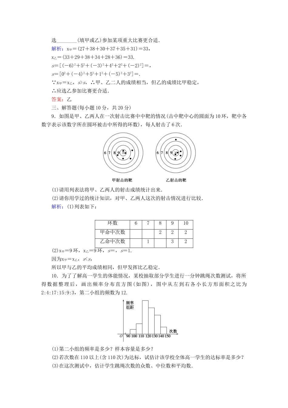 高中数学 课时作业12 用样本的数字特征估计总体的数字特征 新人教A版必修3-新人教A版高一必修3数学试题_第3页