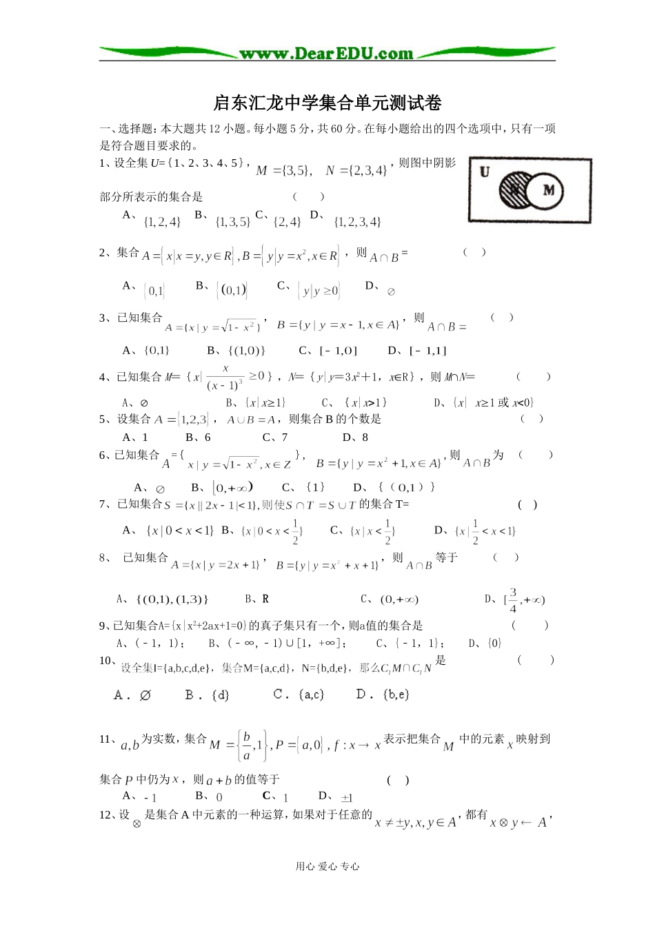 江苏省启东汇龙中学高三数学集合单元测试卷_第1页