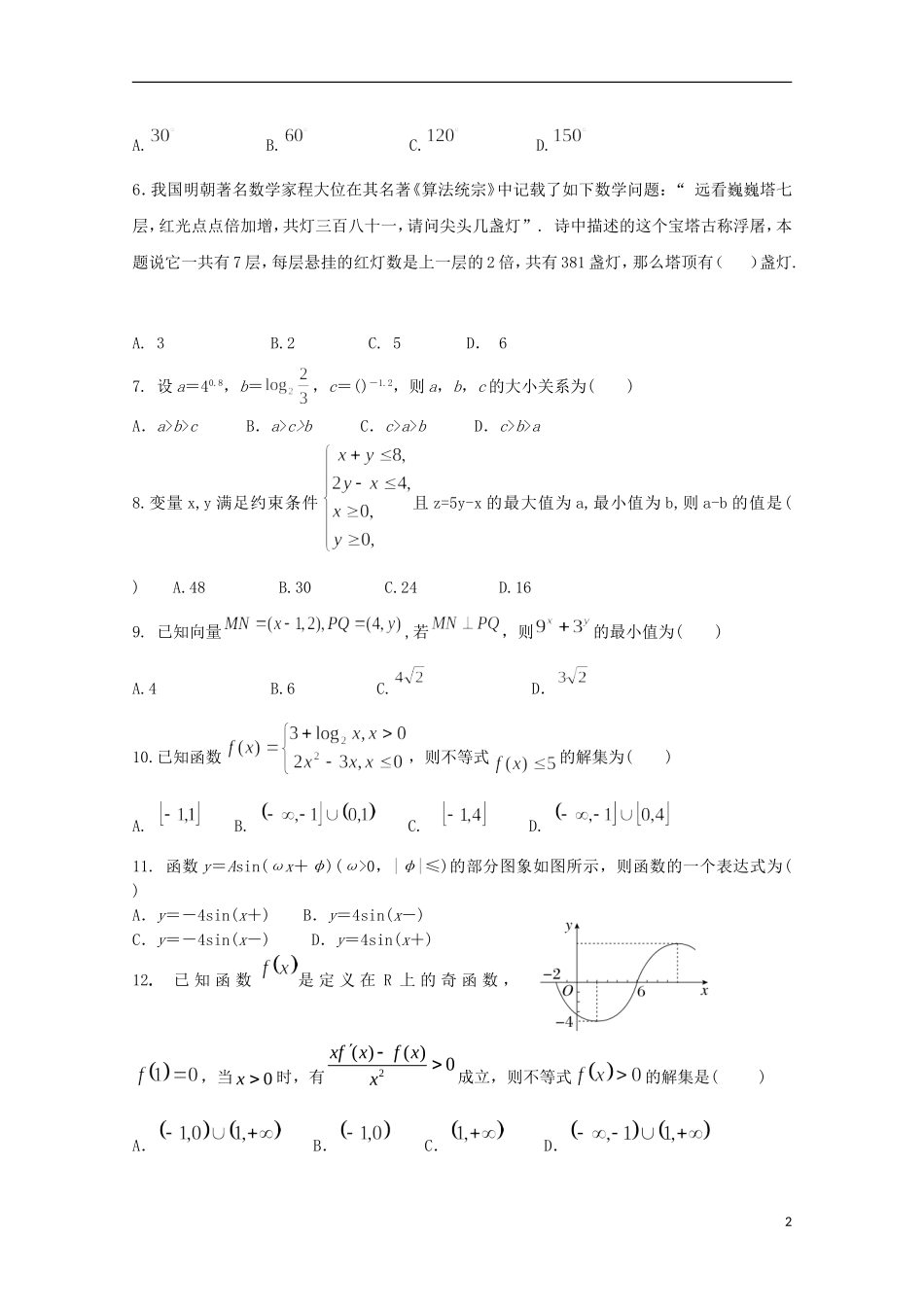 辽宁省大连市高三数学上学期期中试题 文-人教版高三全册数学试题_第2页
