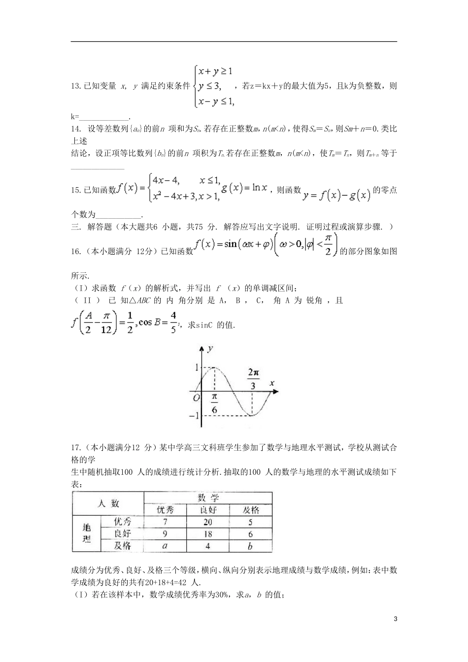 山东省淄博市六中高三数学上学期第一次（10月）考试试题 文（含解析）-人教版高三全册数学试题_第3页