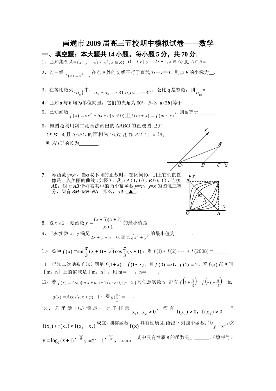 江苏省南通市高三五校期中模拟试卷苏教版_第1页