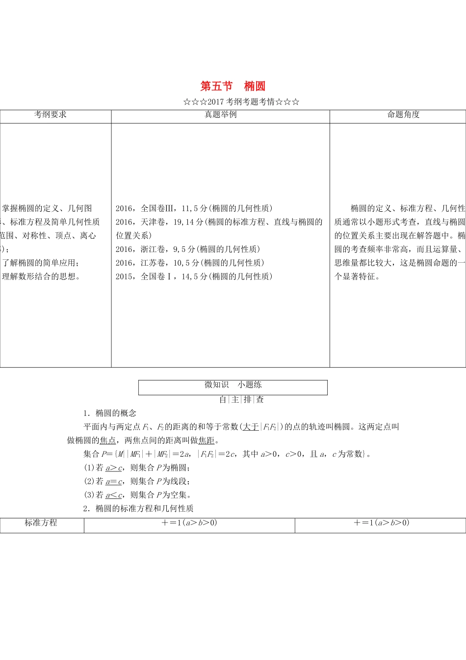 高考数学大一轮复习 第八章 解析几何 第五节 椭圆教师用书 理-人教版高三全册数学试题_第1页