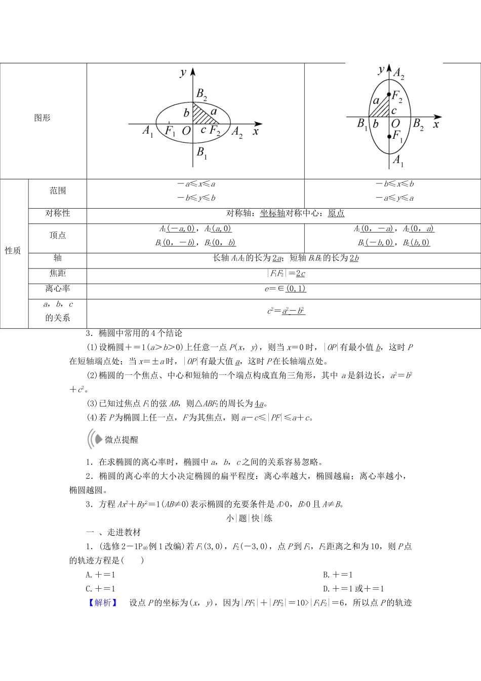高考数学大一轮复习 第八章 解析几何 第五节 椭圆教师用书 理-人教版高三全册数学试题_第2页