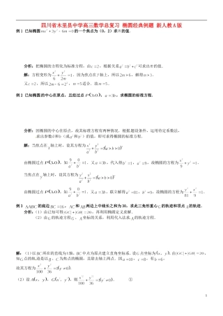 四川省木里县中学高三数学总复习 椭圆经典例题 新人教A版