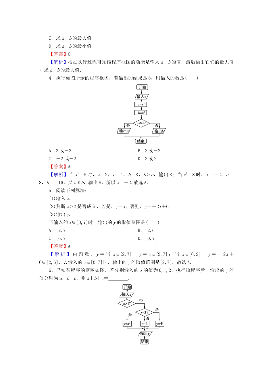 高中数学 第一章 算法初步 1.1.2 程序框图与算法的基本逻辑结构 第2课时 条件结构限时规范训练 新人教A版必修3-新人教A版高一必修3数学试题_第2页