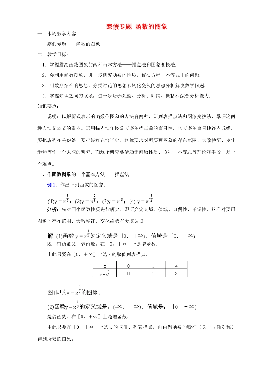 寒假专题 函数的图象 苏教版_第1页