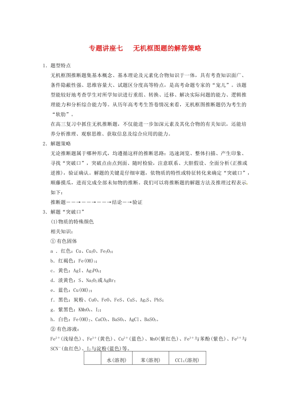 四川省成都市经济技术开发区实验中学高三化学总复习 专题讲座7 无机框图题的解答策略_第1页