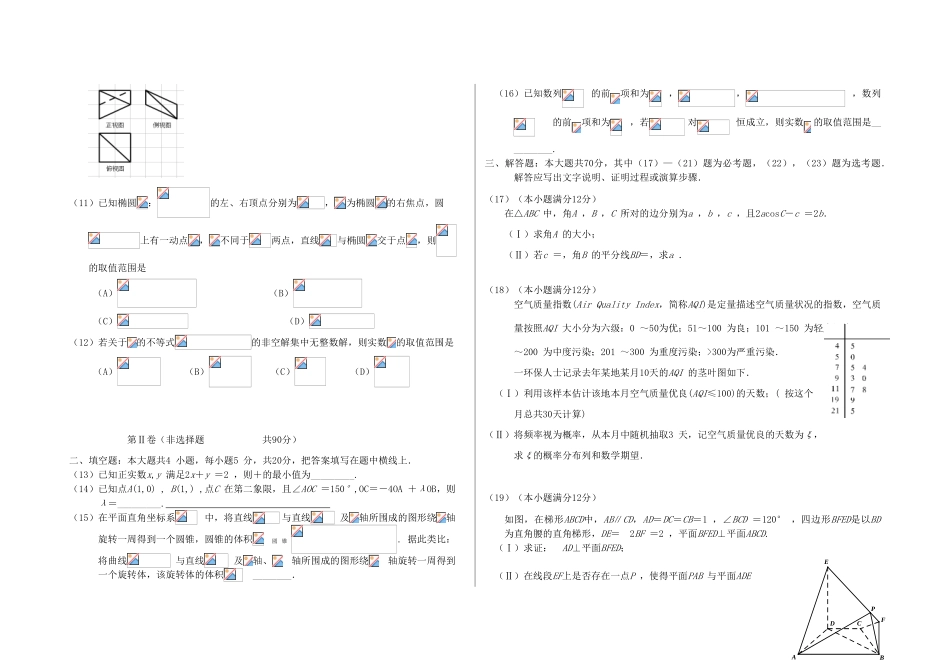 河北省五个一名校联盟高三数学教学质量监测试题（二）理-人教版高三全册数学试题_第2页