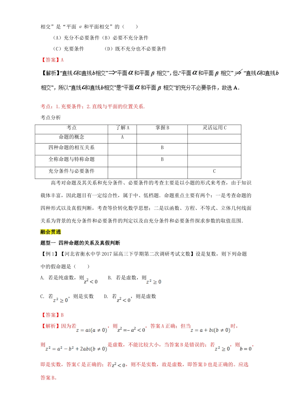 高考数学一轮总复习 专题1.2 命题及其关系、充分条件与必要条件练习（含解析）文-人教版高三全册数学试题_第2页