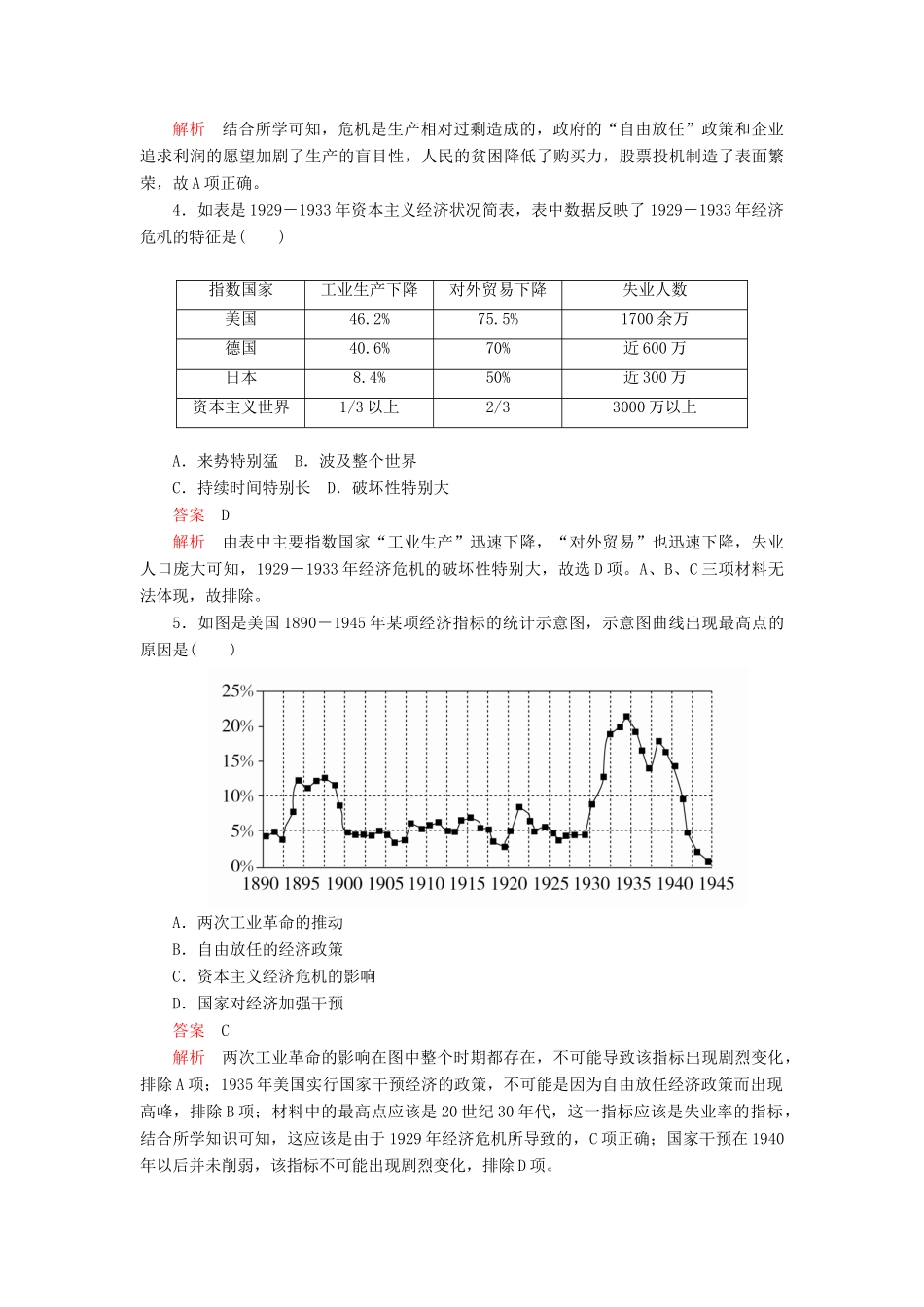 高中历史 第六单元 世界资本主义经济政策的调整水平测试 新人教版必修2-新人教版高一必修2历史试题_第2页