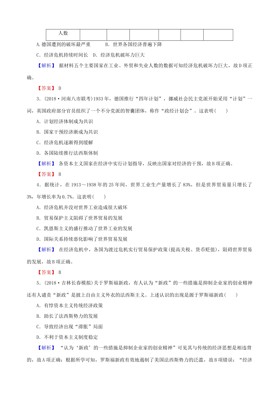 高考历史总复习 第十单元 20世纪世界经济体制的创新和调整 2.10.28 世界资本主义经济政策的调整课时规范训练-人教版高三全册历史试题_第2页