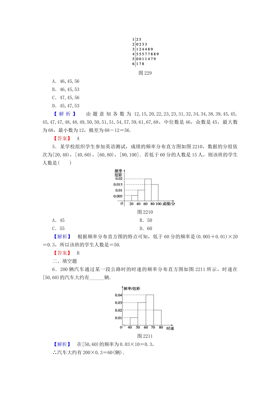 高中数学 第二章 统计 2.2.1 用样本的频率分布估计总体分布学业分层测评 新人教A版必修3-新人教A版高一必修3数学试题_第2页