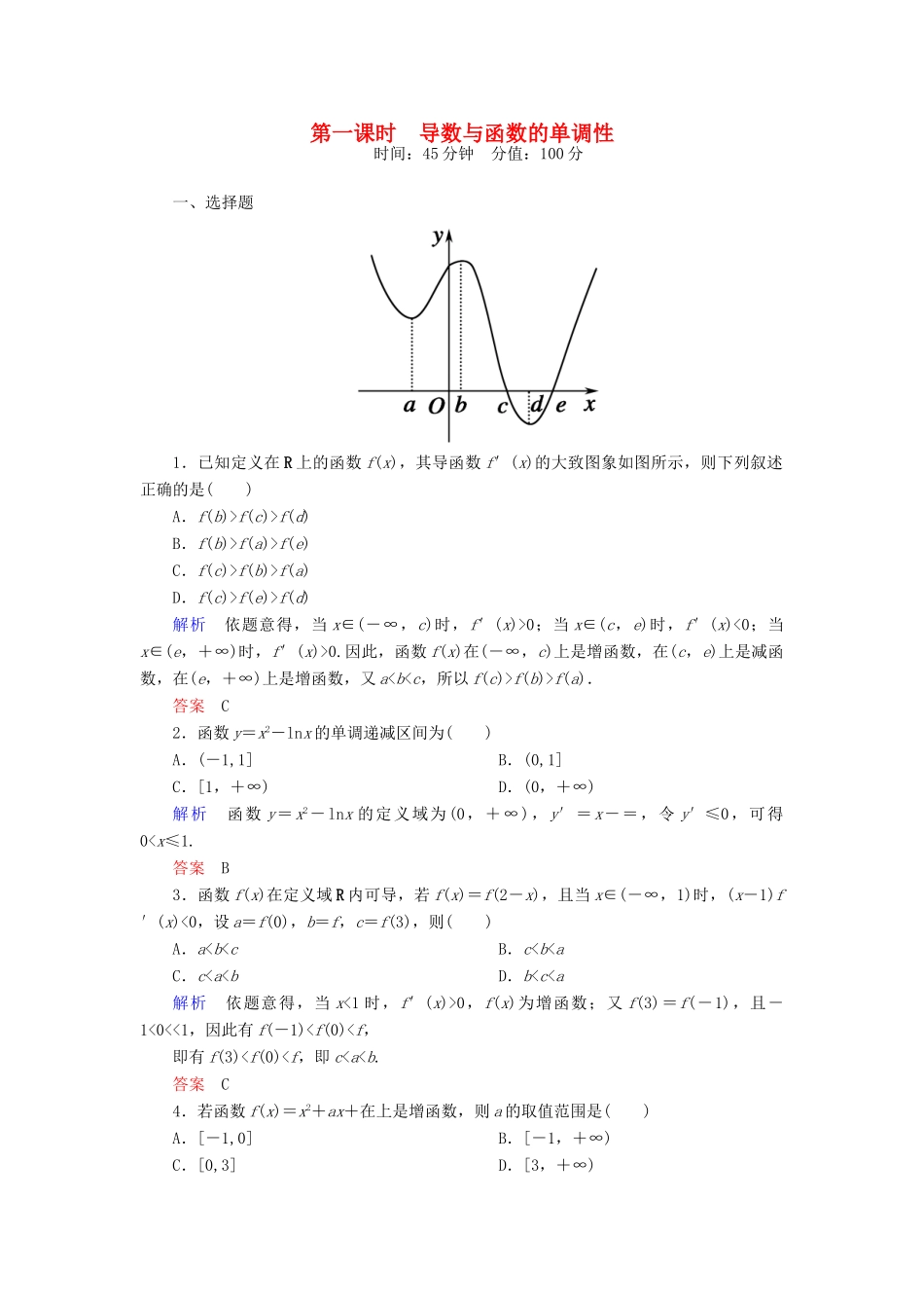 高考数学一轮总复习 2.12.1导数与函数的单调性练习-人教版高三全册数学试题_第1页