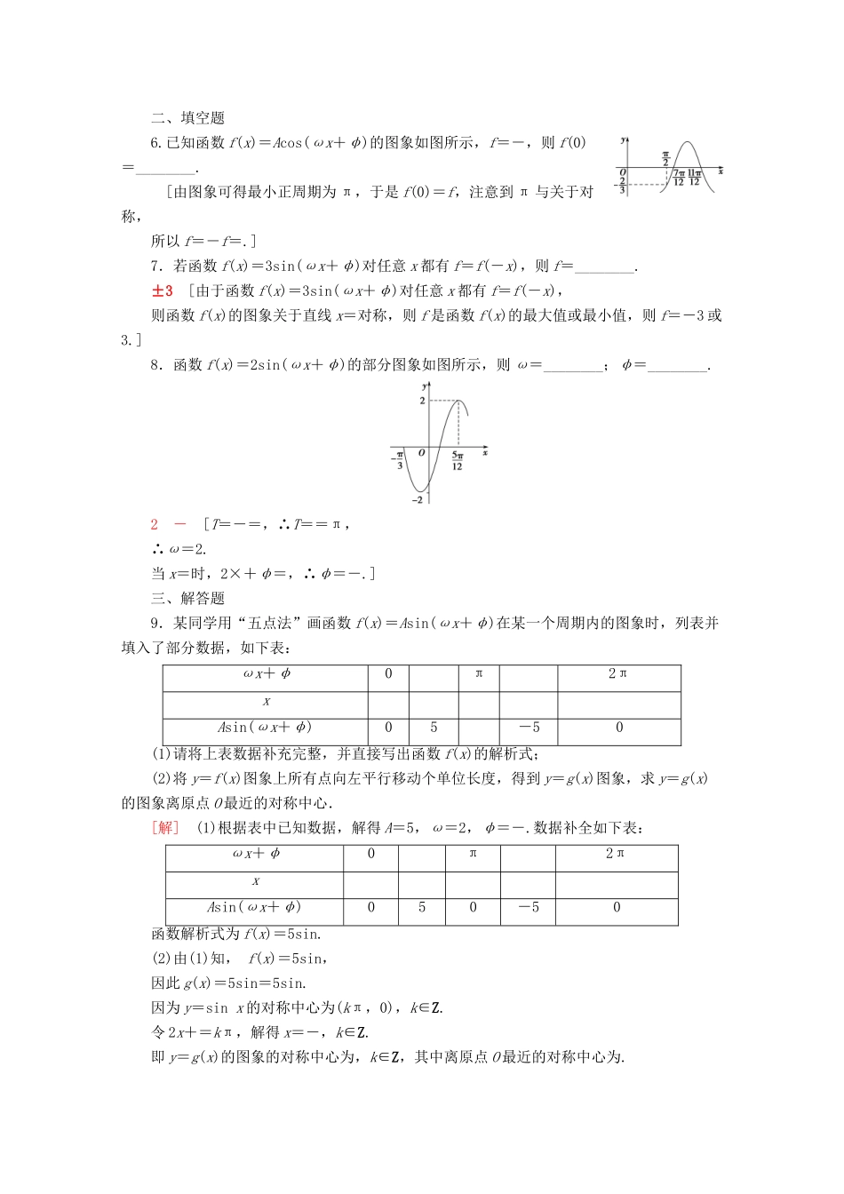高中数学 课时分层作业12 函数y＝Asin（ωx＋φ）的图象与性质（含解析）苏教版必修4-苏教版高一必修4数学试题_第2页