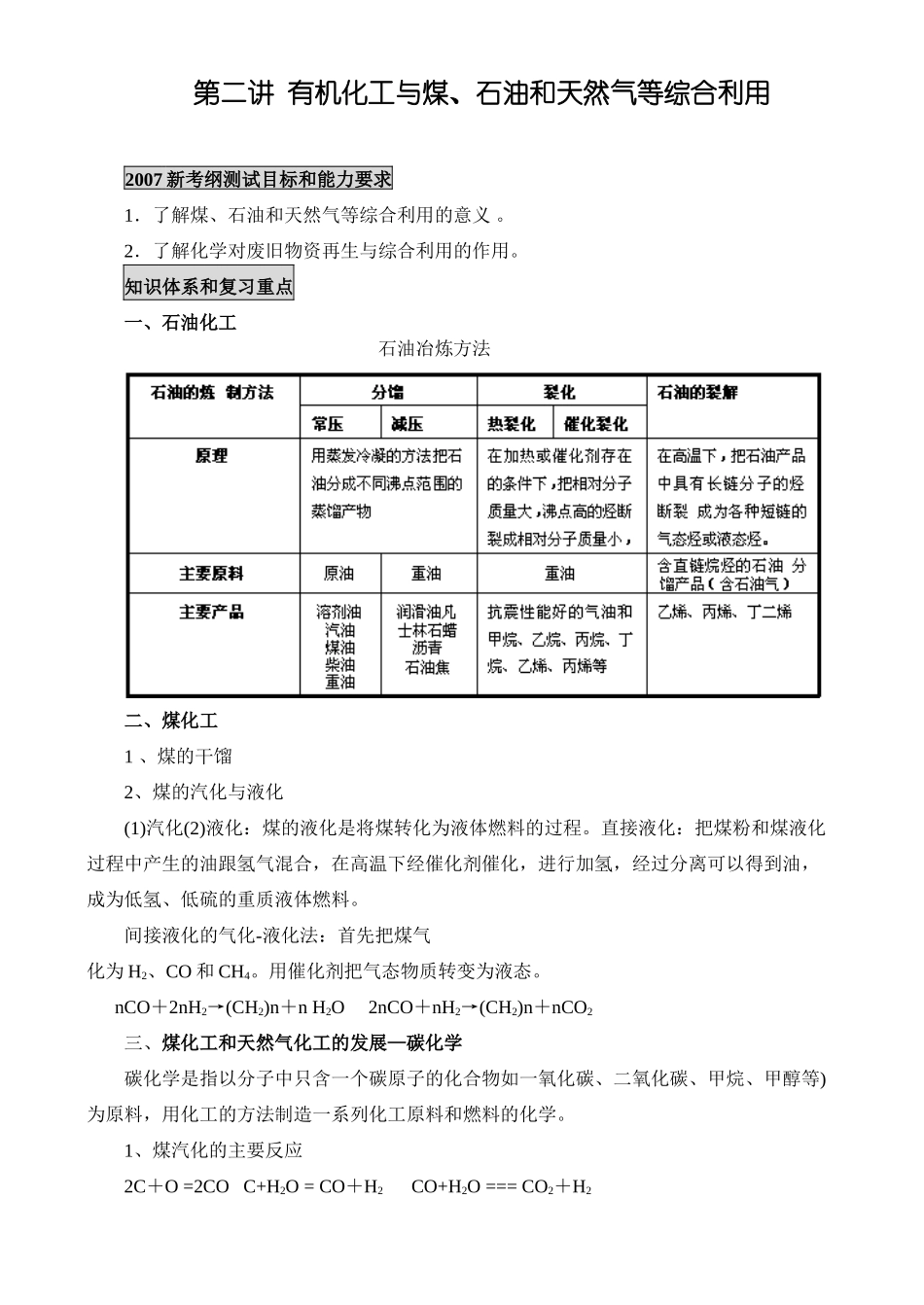 新课标人教版化学专题十：第二讲有  机化工与煤、石油和天然气等综合利用_第1页