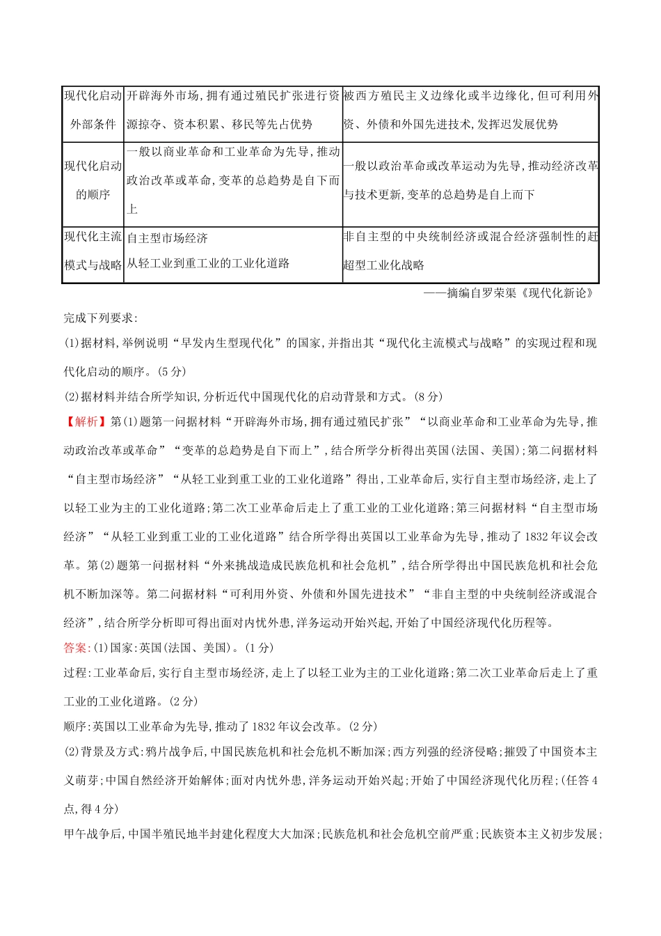 高考历史二轮复习 素养强化提能练（五）家国情怀-人教版高三全册历史试题_第3页