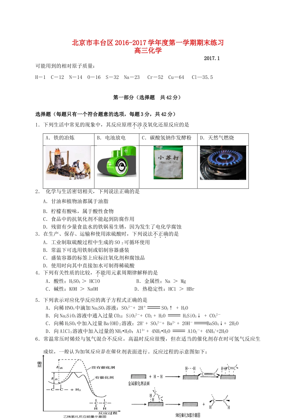 北京市丰台区高三化学上学期期末考试试题-人教版高三全册化学试题_第1页