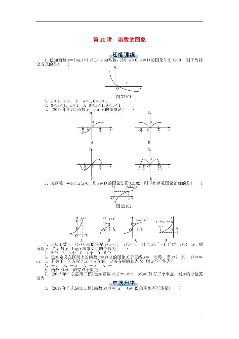 高考数学一轮复习 第二章 函数、导数及其应用 第10讲 函数的图象课时作业 理-人教版高三全册数学试题_第1页