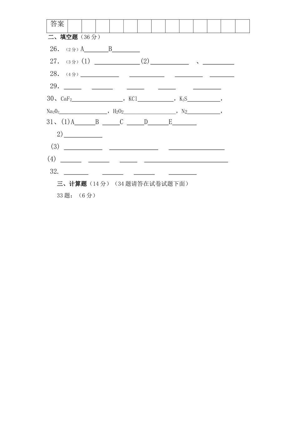 高一化学半期考试答卷_第2页