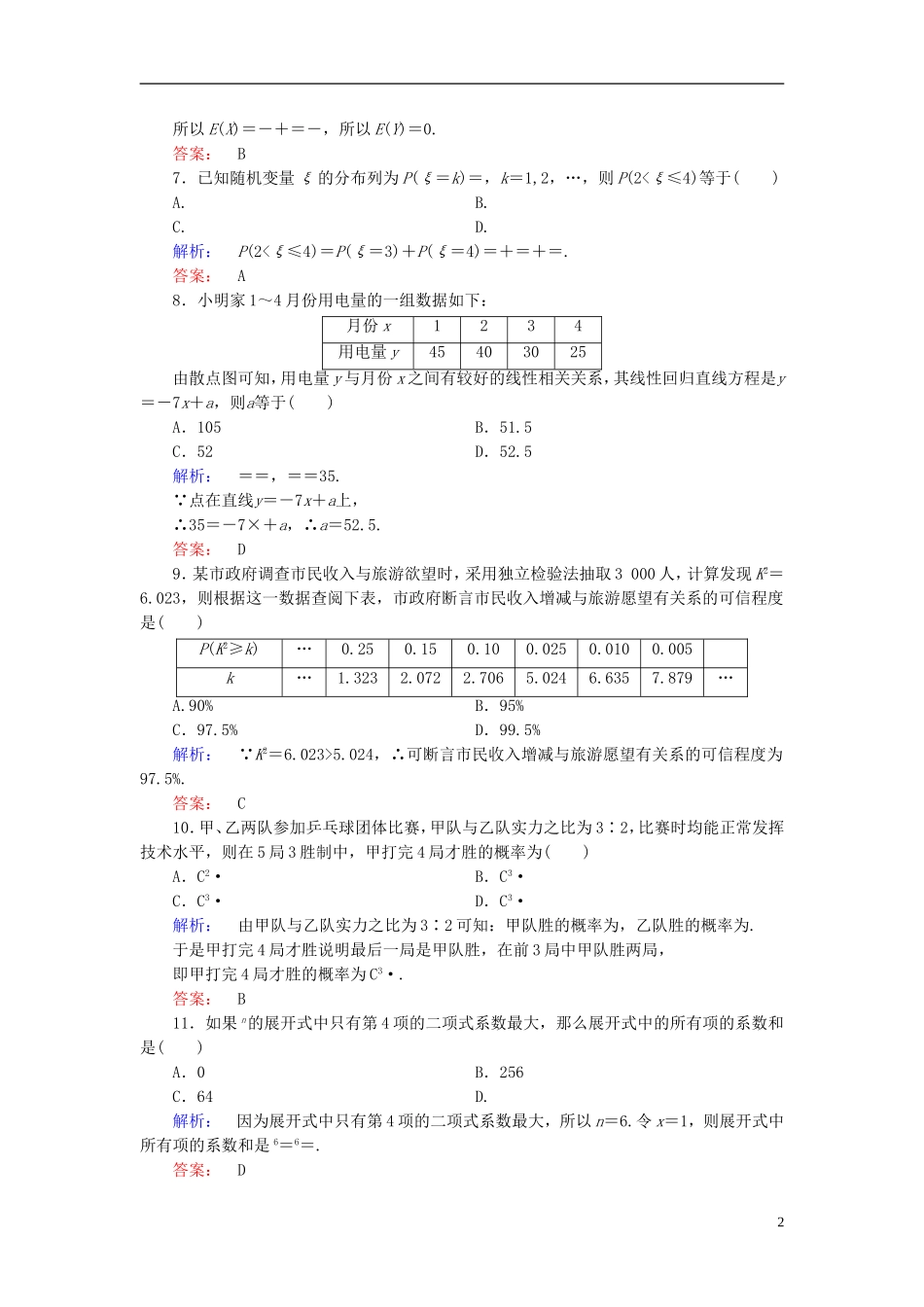 高中数学 模块综合测评A 新人教A版选修2-3-新人教A版高二选修2-3数学试题_第2页