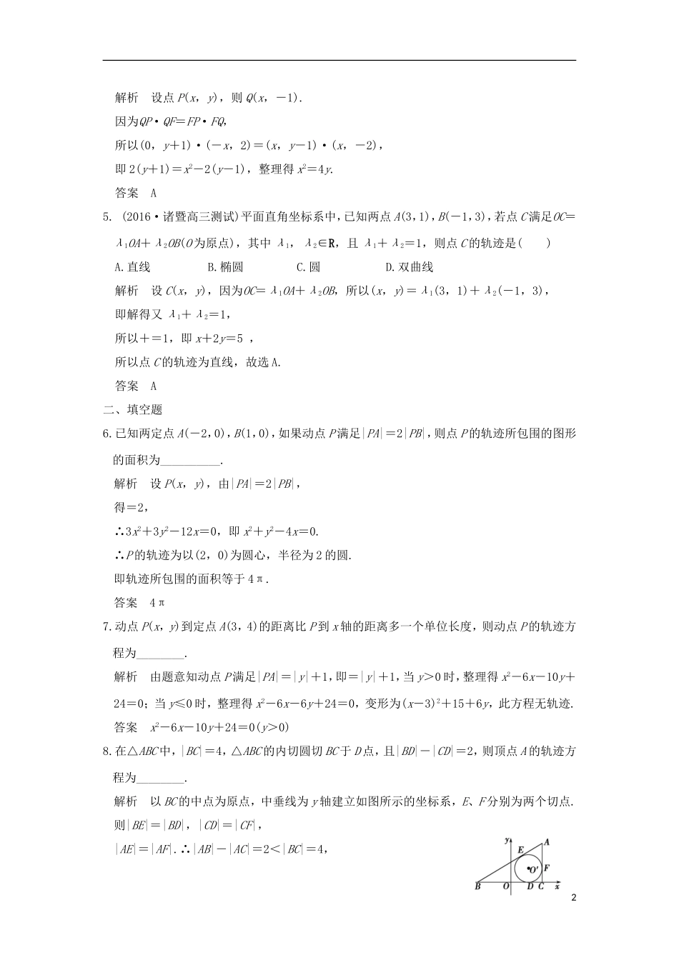 （浙江专用）高考数学一轮复习 第九章 平面解析几何 第8讲 曲线与方程练习-人教版高三全册数学试题_第2页