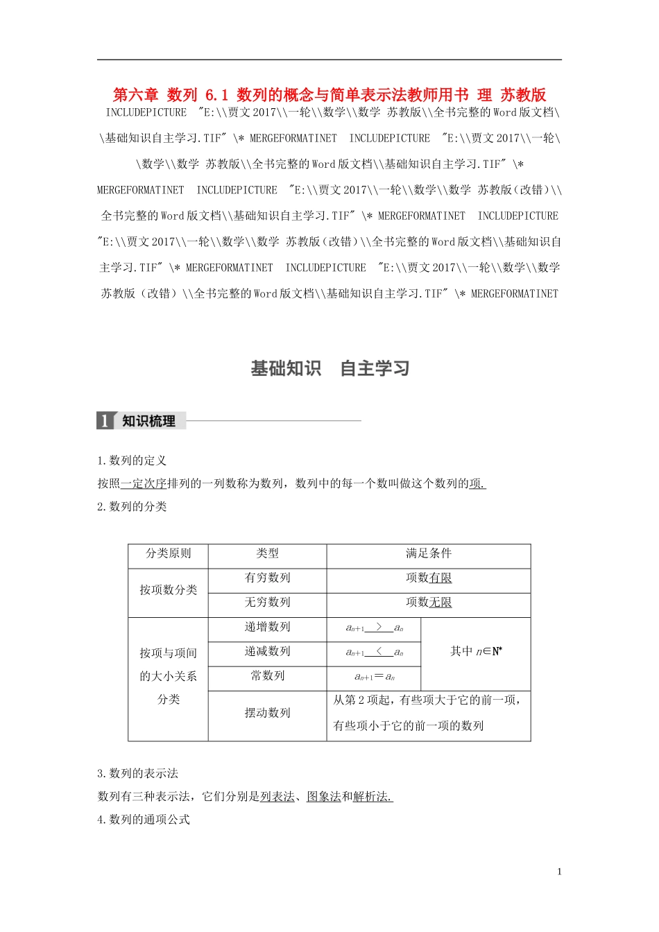 （江苏专用）高考数学大一轮复习 第六章 数列 6.1 数列的概念与简单表示法教师用书 理 苏教版-苏教版高三全册数学试题_第1页