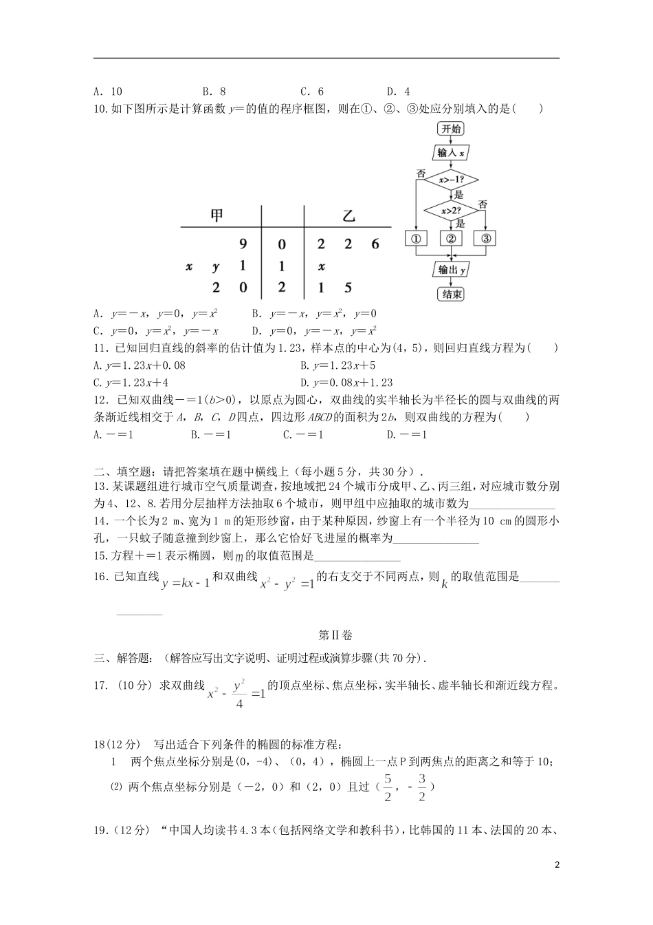 黑龙江省绥滨县高二数学上学期期中试题 文-人教版高二全册数学试题_第2页