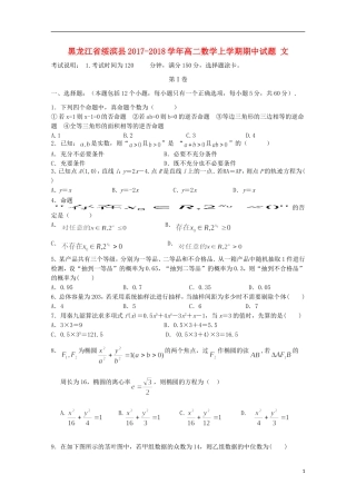 黑龙江省绥滨县高二数学上学期期中试题 文-人教版高二全册数学试题