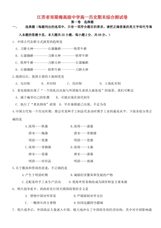江苏省郑梁梅高级中学高一历史期末综合测试卷 人民版