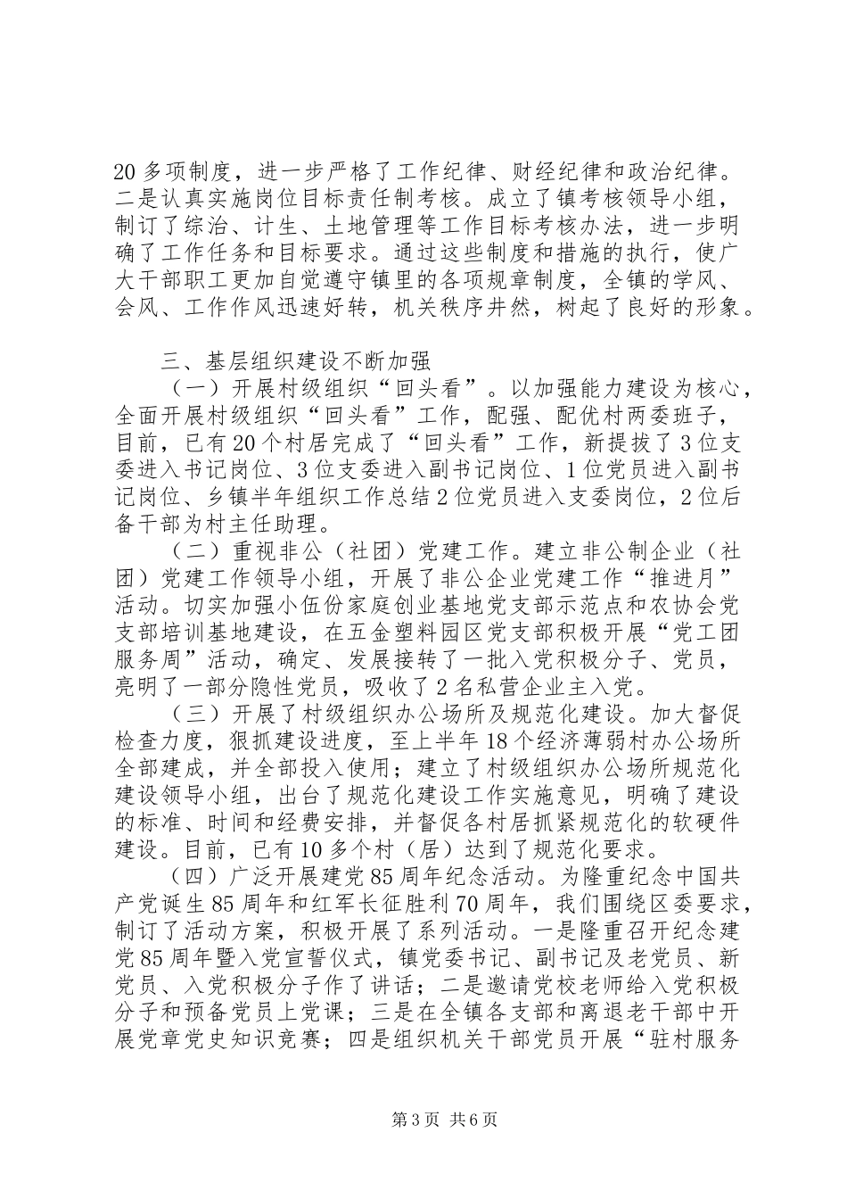 乡镇半年组织建设工作总结 _第3页