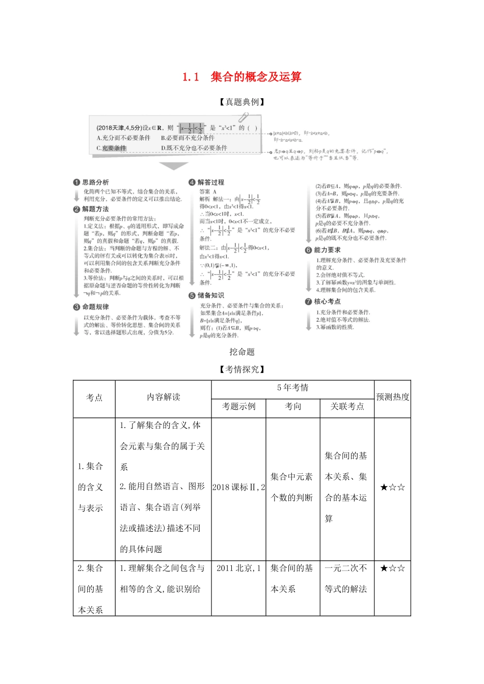 （天津专用）高考数学大一轮复习 1.1 集合的概念及运算精练-人教版高三全册数学试题_第1页