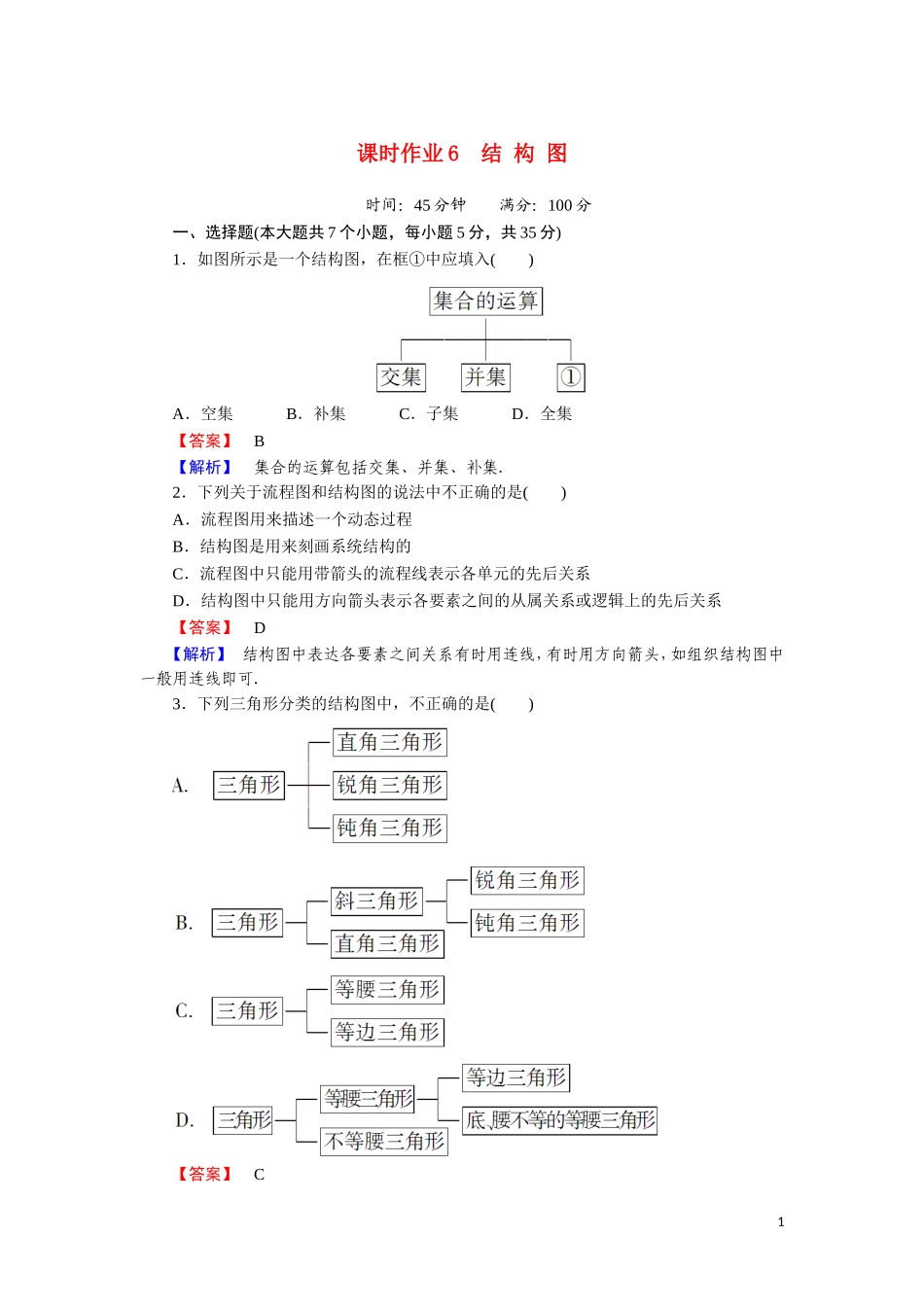 高中数学 第二章 框图 课时作业6 2.2 结构图（含解析）北师大版选修1-2-北师大版高二选修1-2数学试题_第1页