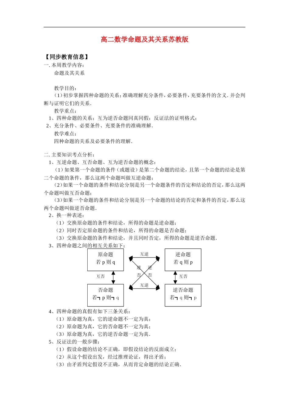 高二数学命题及其关系苏教版（一）_第1页