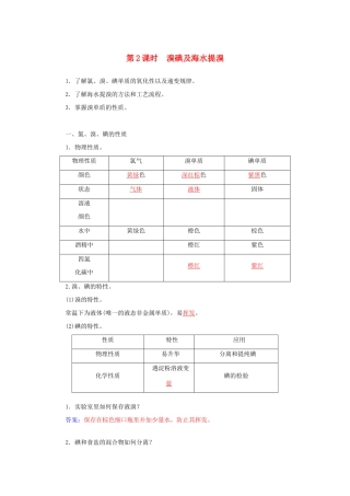 高中化学 第三章 第4节 第2课时 溴碘及海水提溴练习 鲁科版必修1-鲁科版高一必修1化学试题