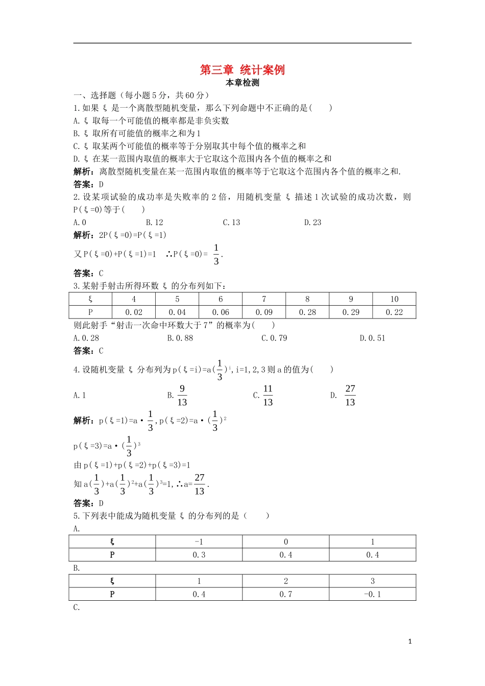 高中数学 第三章 统计案例本章测评2 新人教A版选修2-3-新人教A版高二选修2-3数学试题_第1页